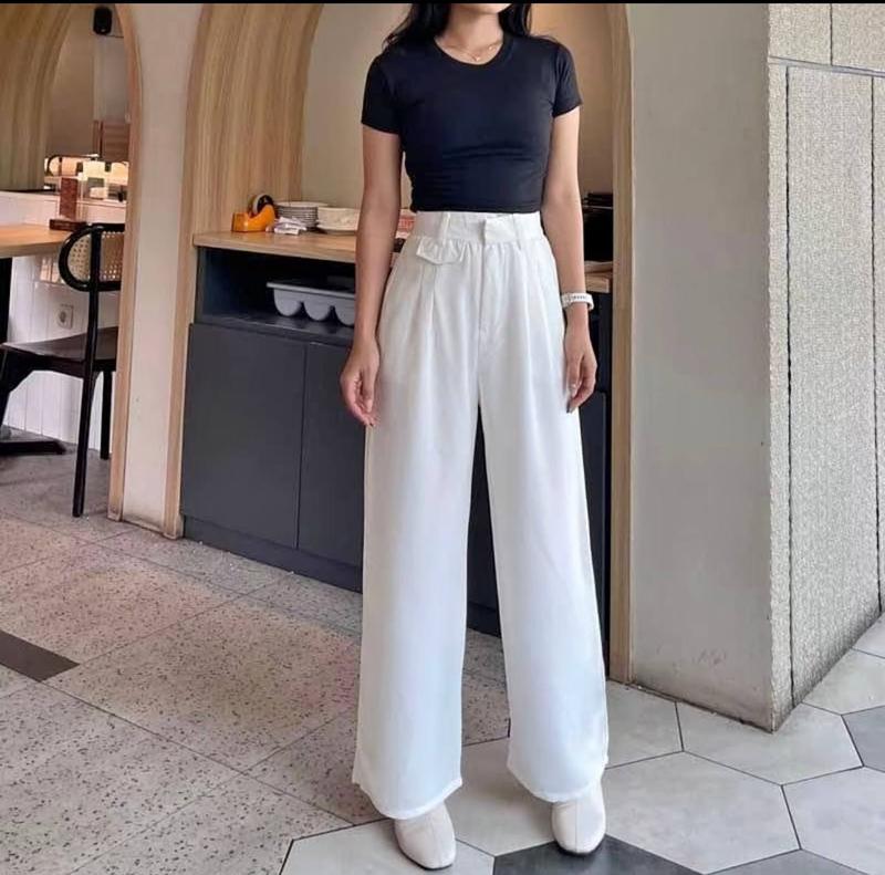 ORO PANTS Highwaist Loose Pants Trousers  Celana Anti Kusut Celana Kulot  Celana Kantor Formal knit wanita 1