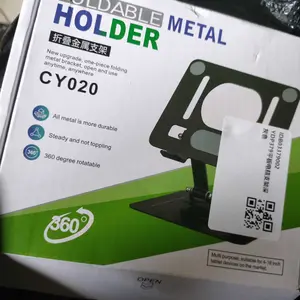 Holder Tablet & Handphone Aluminium Metal, Putar 360° – Stand Holder HP dan Tablet, Bracket Kasir Tablet, Desain Lipat, Tempat Dudukan HP Android & iPhone Penyangga Meja Besi