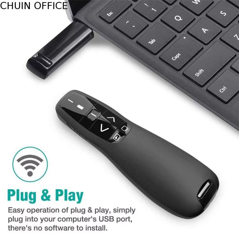 CHUIN OFFICE Tay cầm thoải mái Điều khiển USB Người thuyết trình thông minh Powerpoint Điều khiển từ xa hồng ngoại Cuộc họp Bút lật laser PPT Trình bày từ xa Con trỏ laser Máy thuyết trình không dây 2.4GHz Trình bày đa phương tiện