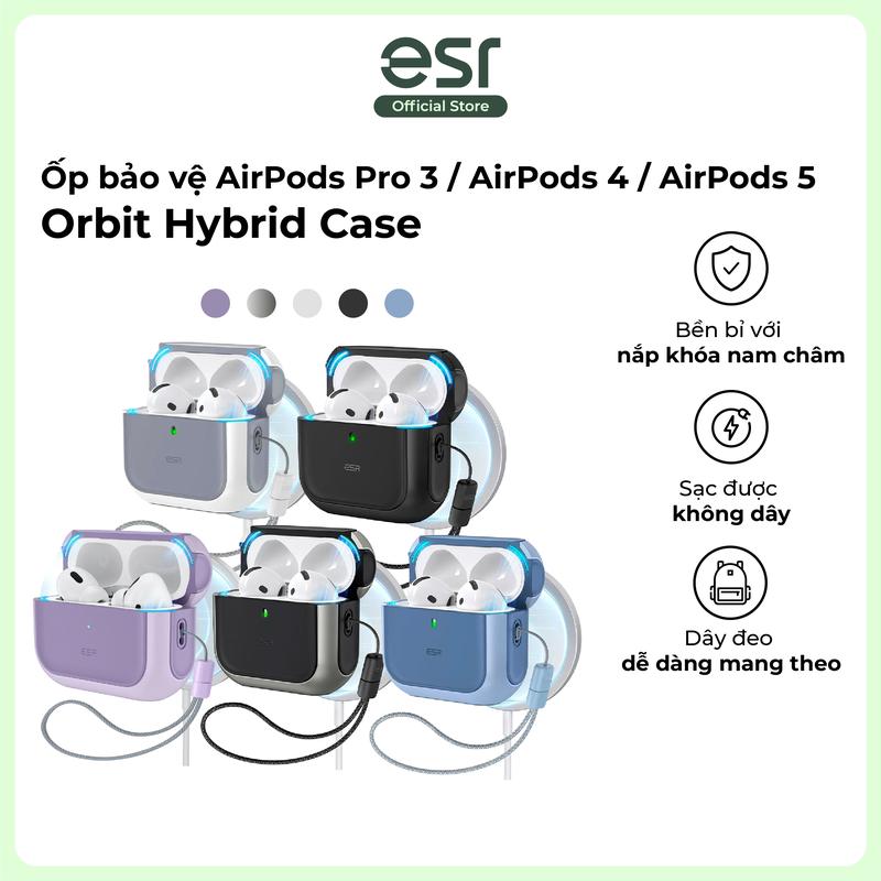 ESR Ốp bảo vệ AirPod Orbit Hybrid Case HaloLock có dây đeo tay chống sốc sạc không dây cho AirPods Pro 3 / AirPods 4/ AirPods 5