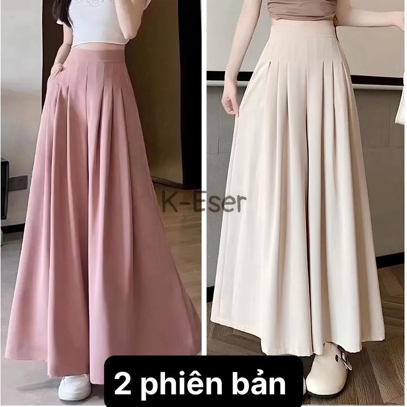  Quần ống rộng giả váy Lưng cao dáng dài 100cm mềm mịn co giãn thoải mái  ống siêu rộng lưng cao che mọi khuyết điểm sang xịn cân mọi vóc dáng Nữ Women Ong Đen 