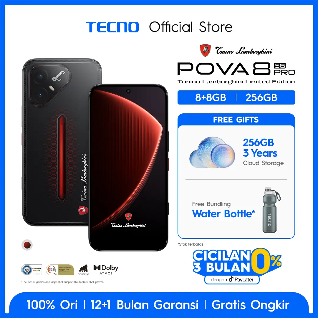 [NEW] TECNO POVA 8 PRO 5G 8+8GB*/256GB TONINO LAMBORGHINI LIMITED EDITION, Dual Gaming Chipset Mediatek D7400 Ultimate 5G + P1 Graphic Chip up to 144 FPS, IP69K, Android 16 - HiOS 16  - POVA8PRO