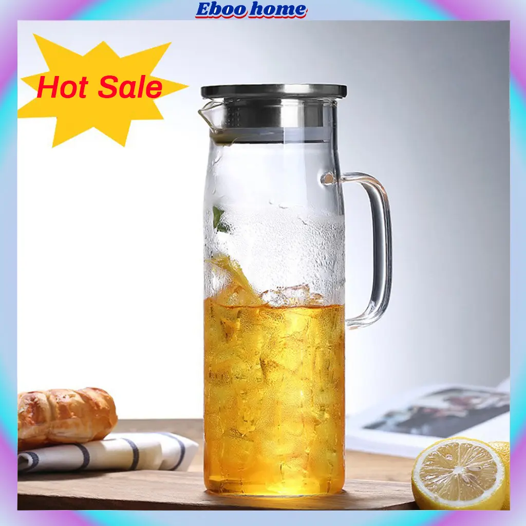 【Special Offer】1L/1.5L Handmade Borosilicate Glass Heat Resistant Drinking Glass Water Pitcher Jug With Bamboo Lid glass bottle Glass kettle