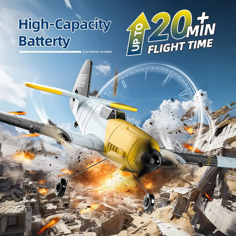 DEERC RC Plane 3 Channel BF-109 Remote Control Airplane Fighter, 2.4GHz 6-axis Gyro Stabilizer RTF Glider Aircraft with 2 Batteries, Easy to Fly for Beginners. 5