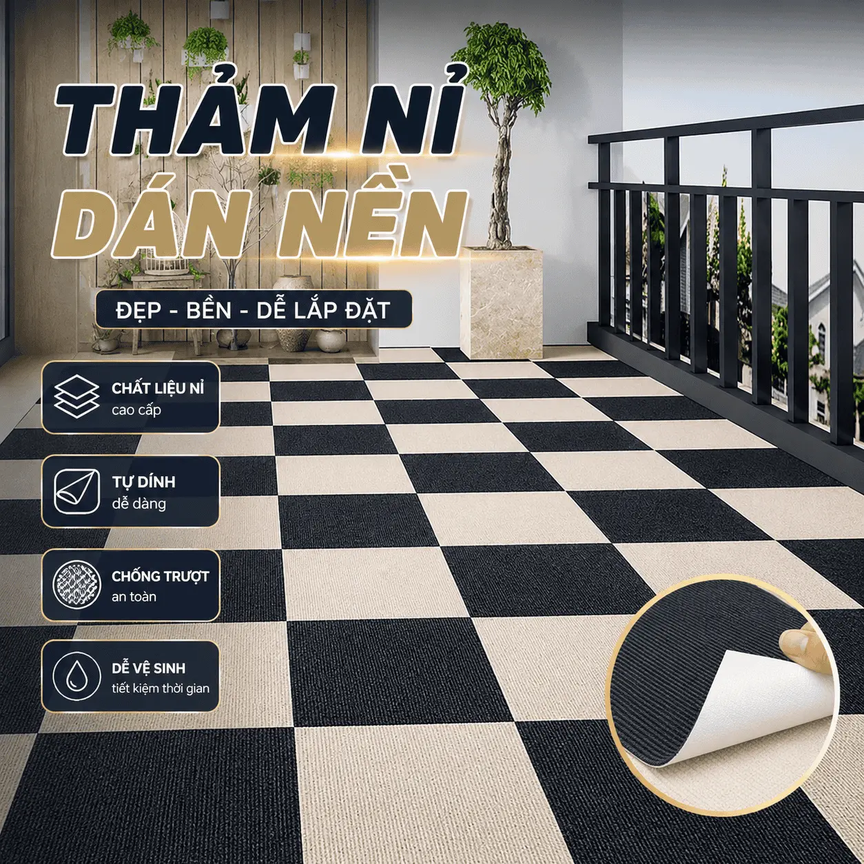 Thảm trải sàn nỉ độ dày 4mm có sẵn keo dính phòng khách, thảm lót sàn văn phòng, sự kiện, phòng ngủ loại trơn. Nhiều màu
