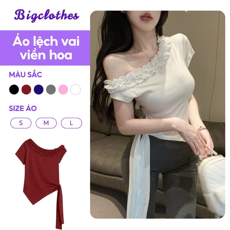 Áo Thun Nữ Trễ Vai BigClothes, Áo Hở Vai Bèo Nhún Thắt Nơ Ôm Dáng Thời Trang B01