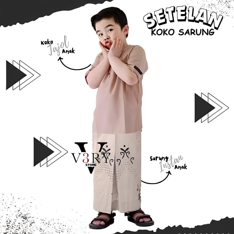 Setelan Koko Sarung Instan Anak Laki-Laki Usia 3-12 Tahun - set Baju Muslim Anak Pendek 7