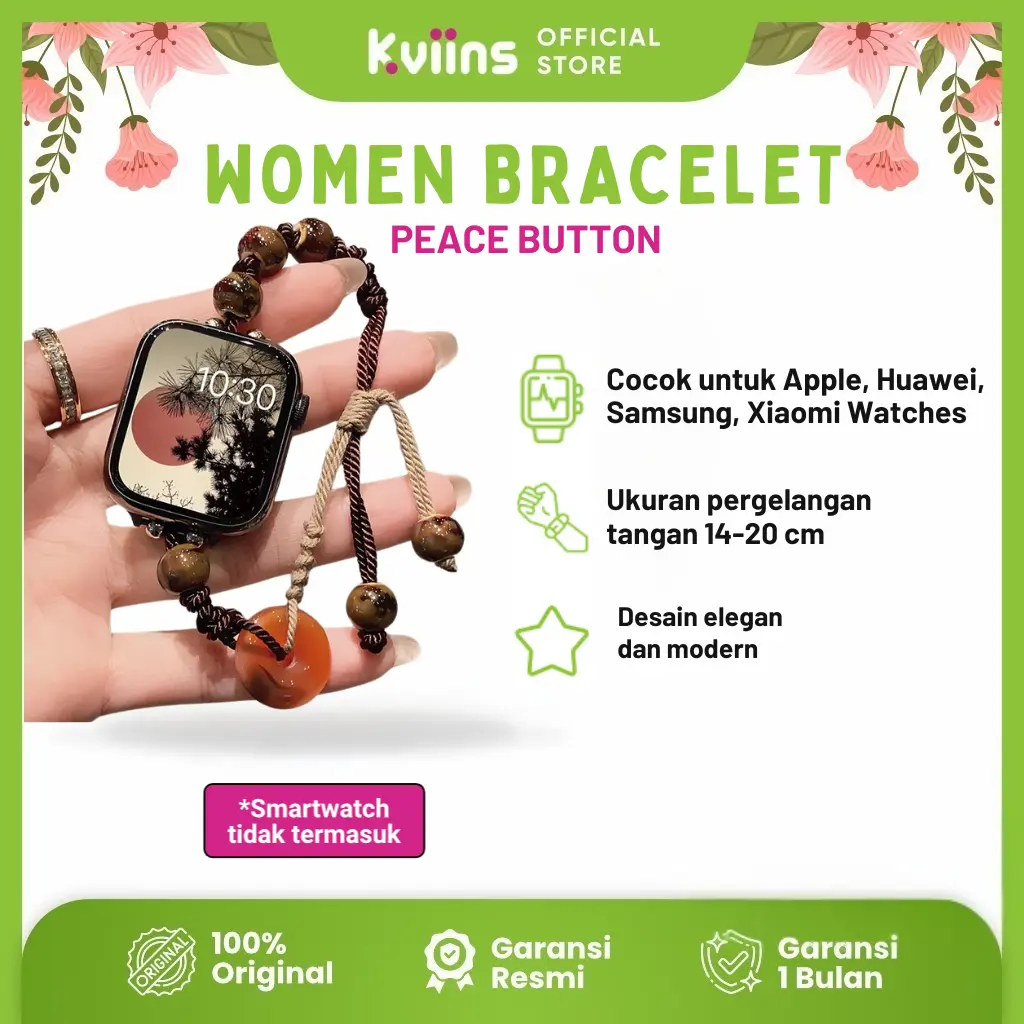 Kviins Strap Huawei Gelang Tali Jam untuk Huawei Band 8/9 & Huawei Fit 3 | Peace Button, Gelang Tali Jam Simbolis dan Elegan, Pengganti Unik untuk Huawei Band 8/9 | Cocok untuk Pergelangan Tangan 14-20cm