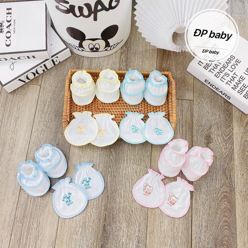 Mix 5 Sét bao tay + 5 bao chân hãng Mintu chống tụt,hình thú chất cotton cho bé sơ sinh