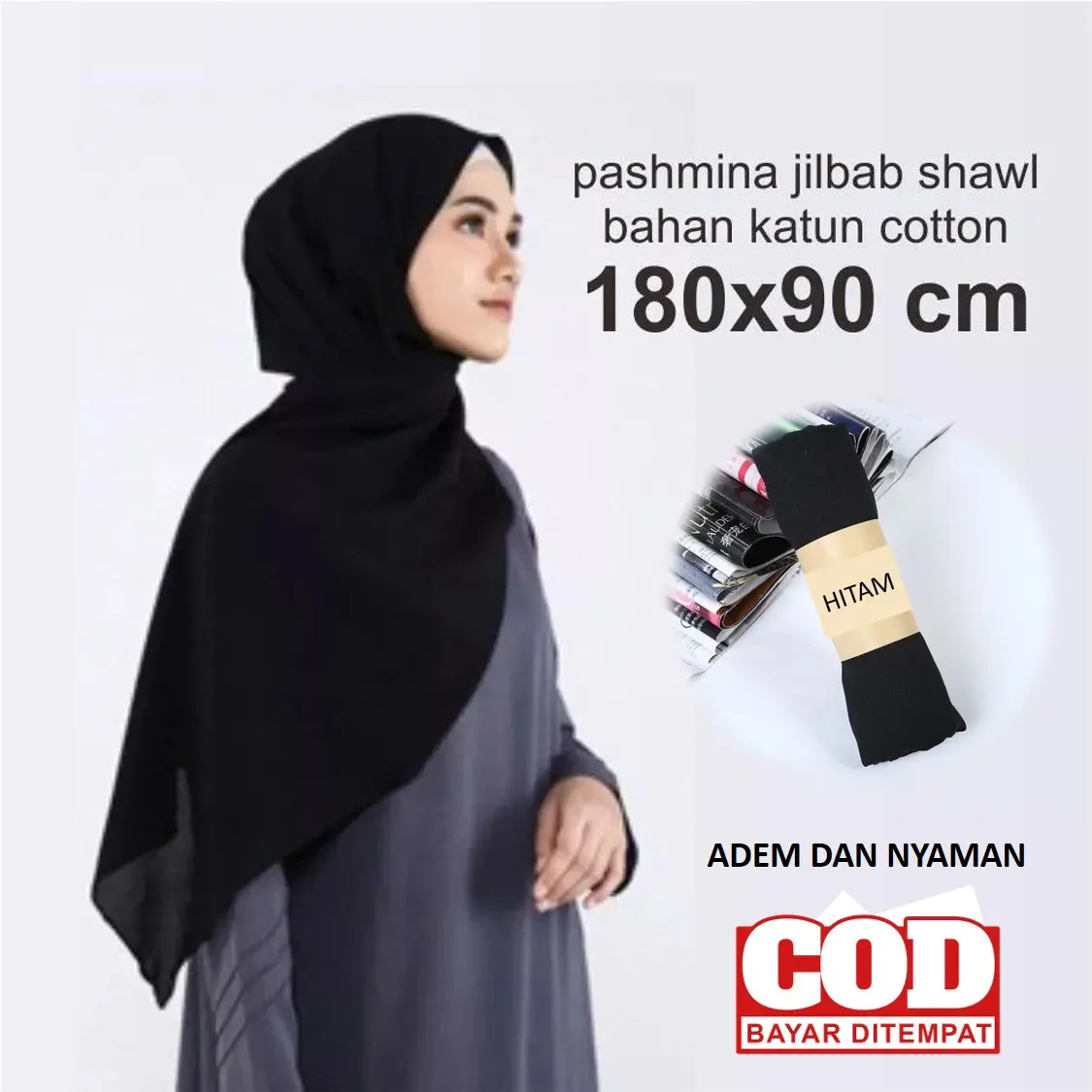 Pashmina hijab jilbab shawl jumbo polos bahan katun 180cm x 90cm // 180x90 cm