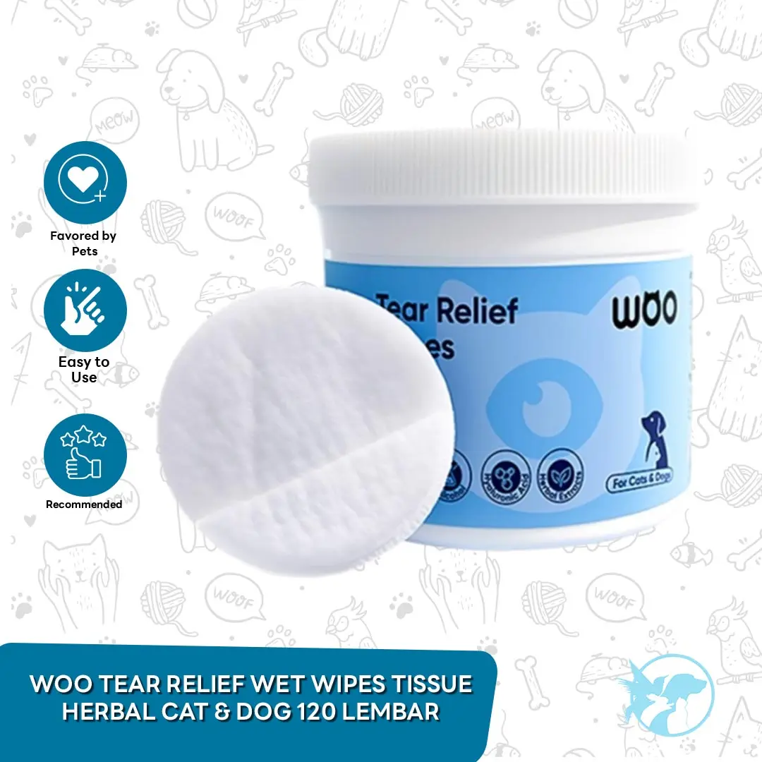 Woo Tear Relief Wet Wipes Tissue Tanpa Alkohol Alami Herbal Cat & Dog 120 lembar