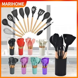 12 Pcs Silicone Kitchenware Tools Non stick Heat Spatula Soup Spoon Shovel Kitchen Cooking Utensil Penyepit Senduk Viral