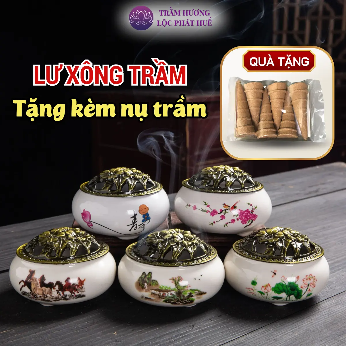 [TẶNG NỤ TRẦM] Lư Đốt Trầm Lộc Phát, Lư Xông Trầm Bằng Gốm, Nhiều Mẫu Mã, Giá Rẻ Tận Xưởng, Tặng Tấm Lót Chống Nóng