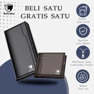 Bulyaby Lelaki Dompet Kulit Sebenar Perniagaan Panjang Korea Dompet Lipat Pria Kulit PU Dengan Berbagai Motif Hitam/Coklat