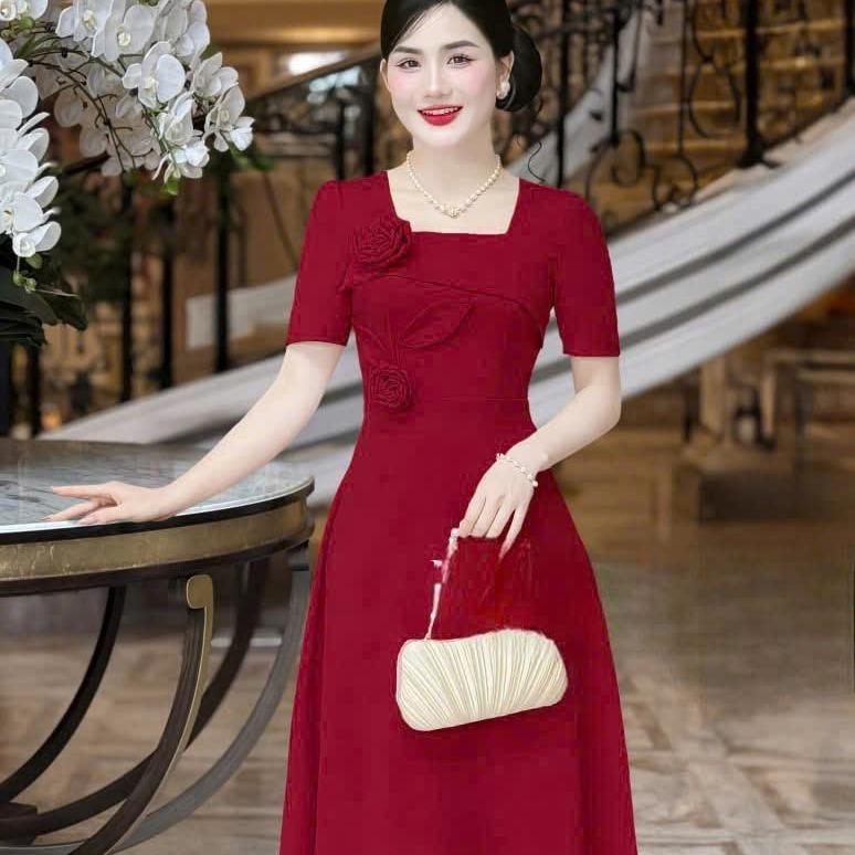  A14T Đầm Cotton Lạnh Hoa 3D 4 Màu Bigsize M-XXL Chất Liệu Cao Cấp Mềm Mát Dáng Xòe Tôn Dáng Phù Hợp Đi Làm Dự Tiệc Màu Vàng Nghệ Hồng Pastel Đỏ Đô 