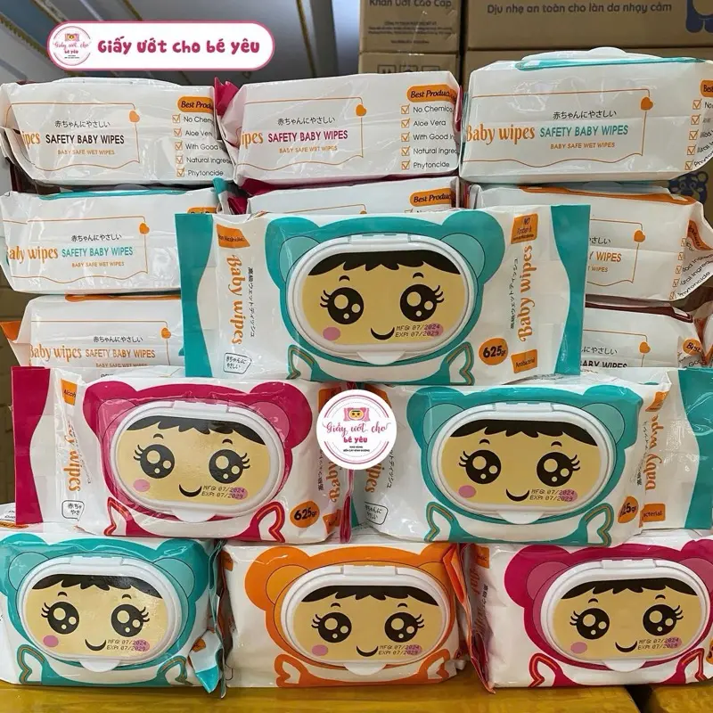 [Giá sỉ] BABYWIPE Combo 10 Bịch Khăn Giấy Ướt 625gram Khổ Giấy To 18x24cm Vải Bi Không Dệt Mềm Mịn An Toàn Cho Da Bé Hạn Sử Dụng 2028 2
