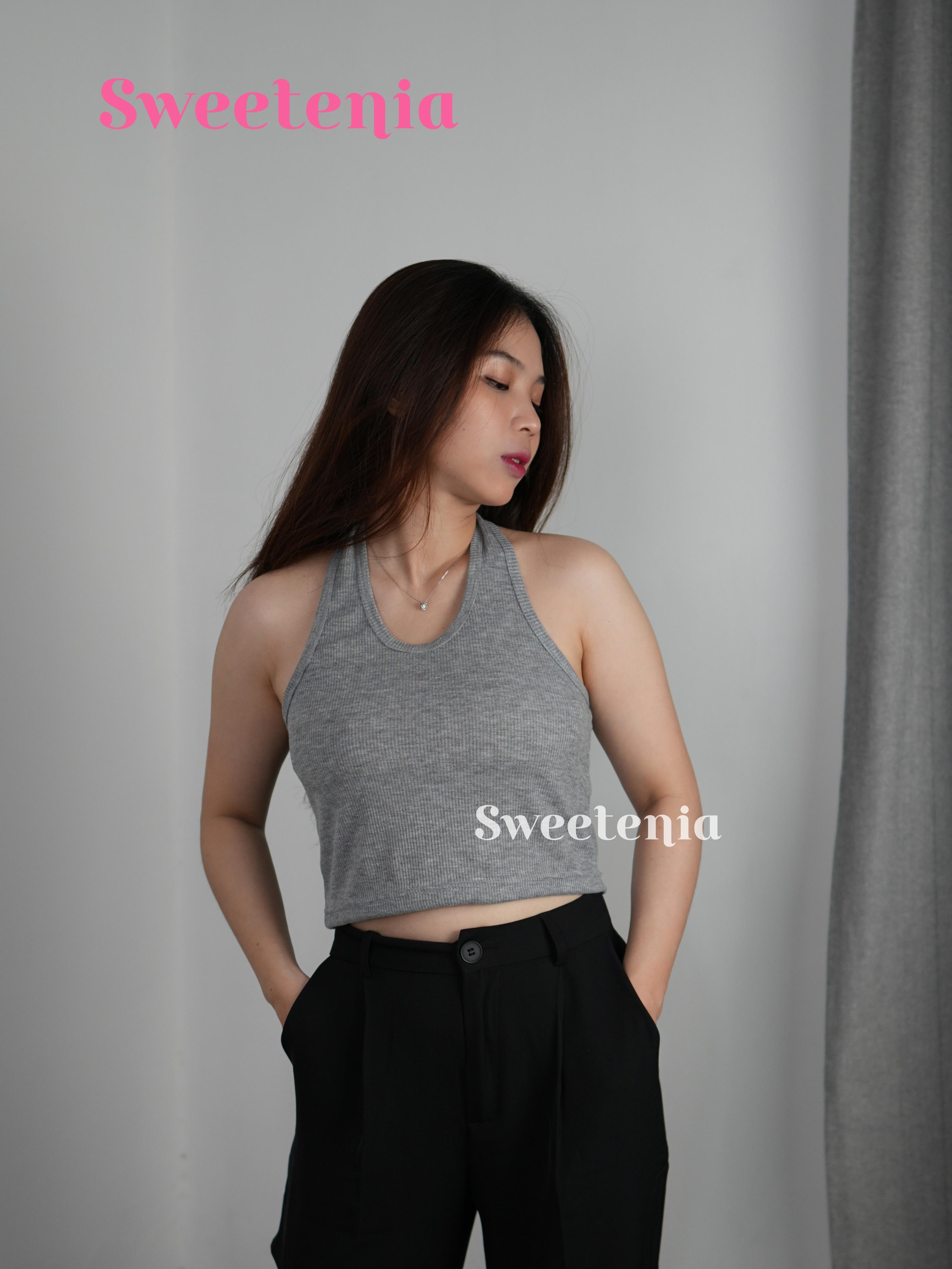 Sweetenia - Halter Neck Tanktop Crop Bahan Premium Rib Knit