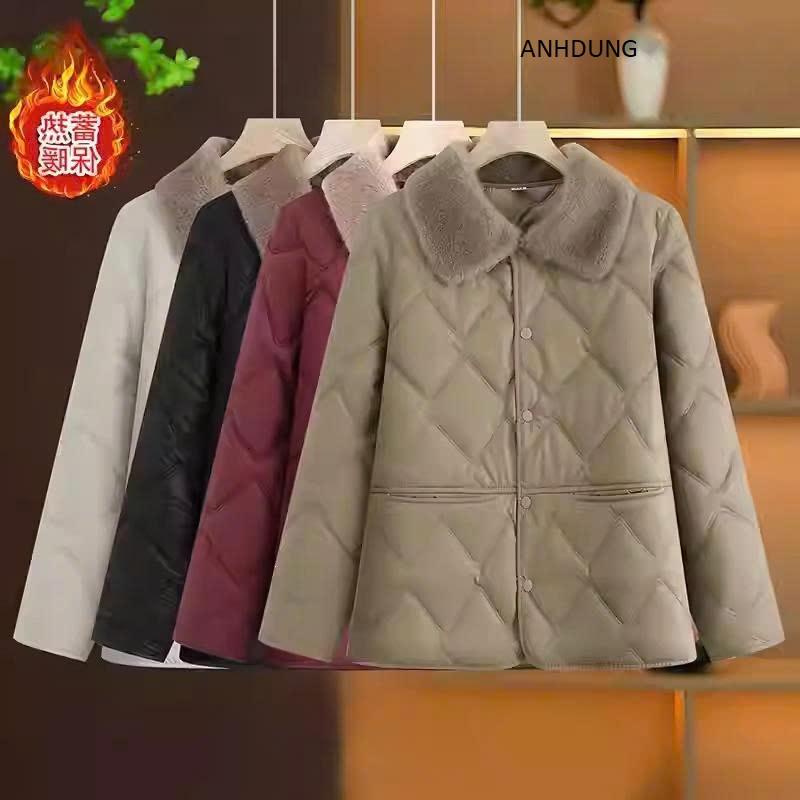  Áo khoác nữa Da chần phao ấm áp Áo khoác cổ lông trung niên mẫu mới có size tới 80kg cho mẹ DA02 