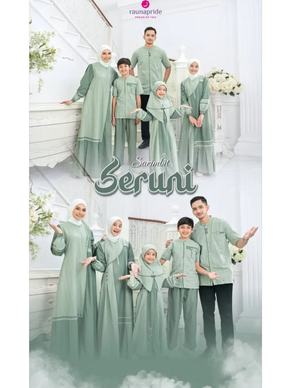 SERUNI GREEN Sarimbit Raunapride Terbaru Baju Lebaran Keluarga 2025 Toko Busana Saffa Couple Muslim
