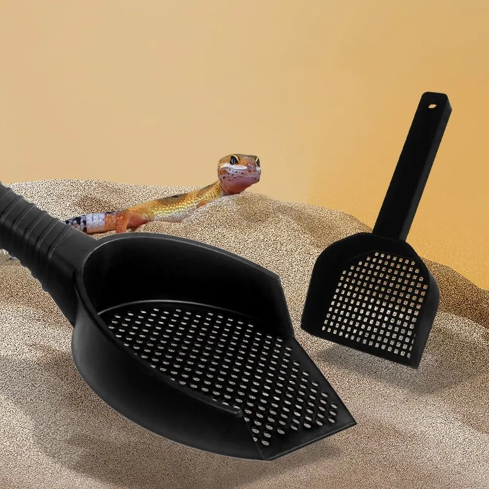 Pet Crate Cleaning Shovel Small Holes Cat Litter Scoop Hangable Plastic Snake Sifter Scoop Black Non-slip Handle Hamster Litter Shovel Indoor