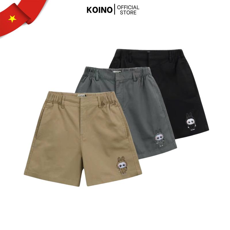 Quần short Kaki thun Koino nữ hình thêu labubu,form chữ A