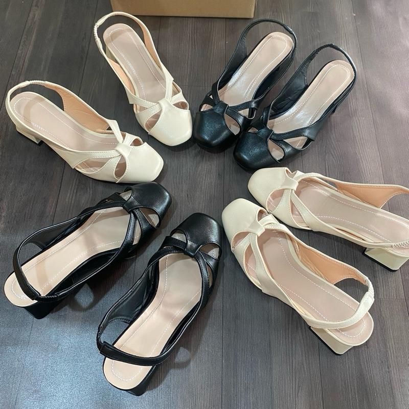 Giày sandan cao 4p mũi vuông hở eo chun sau thoáng mát đế cao su chống trơn (big sai 35-42) Nữ Shoes