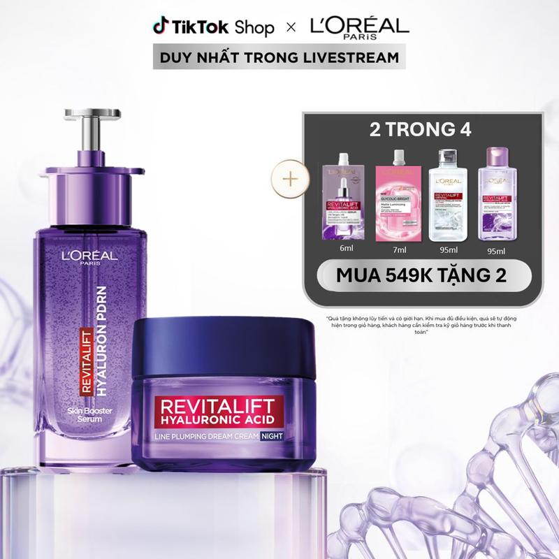 VB_Bộ serum PDRN tổng hợp sinh học & kem đêm HA cấp ẩm, căng bóng da L'Oréal Paris Revitalift Skin Booster 30ml, 50ml