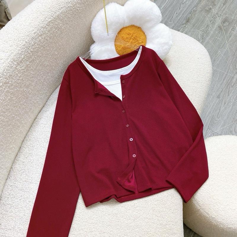 50-95kg Sét áo cadigan kèm áo ba lỗ nữ 50-93kg mặc thu đônh xinh xắn chất nỉ tăm mềm mát A310 G245 Đậu bigsize