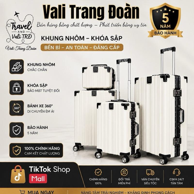 Vali kèm Cốp - Vali Khung Nhôm Trang Đoàn Chính Hãng - 2 Ngăn Kéo Kín có Khay Để Bình Nước [Size 28-1 Ngăn Khoá Kéo Kín-Tăng tối dda diện tích lưu trữ] - BH 5 Năm - Lỗi 1 Đổi 1 Trong 15 Ngày