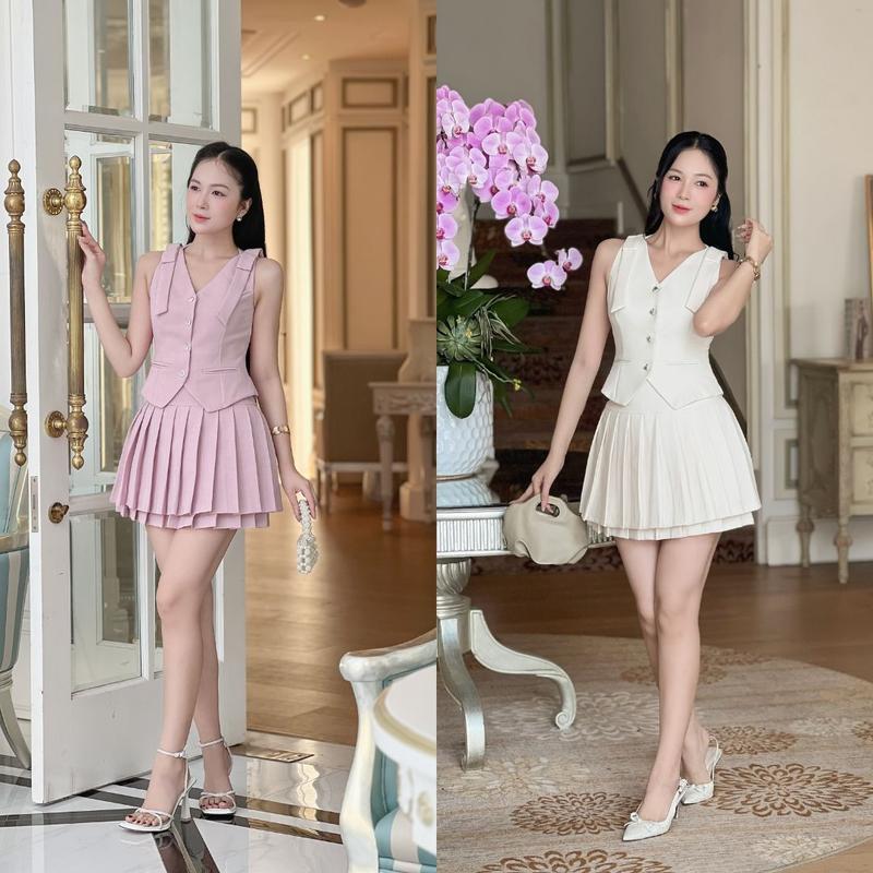 Set đồ nữ hb.closet áo gile không tay - Váy ngắn xếp ly phong cách Hàn Quốc S34