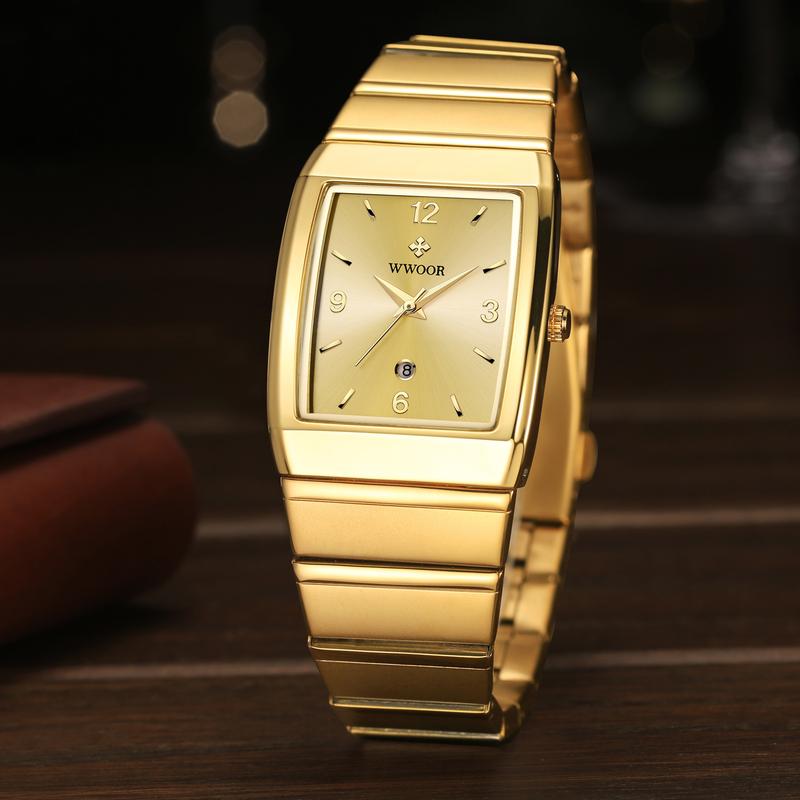 WWOOR-Đồng Hồ Sang Trọng Cho Nam, Đồng Hồ Thạch Anh Vàng, Thép Không Gỉ, Không Thấm Nước, Đồng Hồ Đeo Tay Nam, Ngày Tháng, Doanh Nhân Watch , 8888