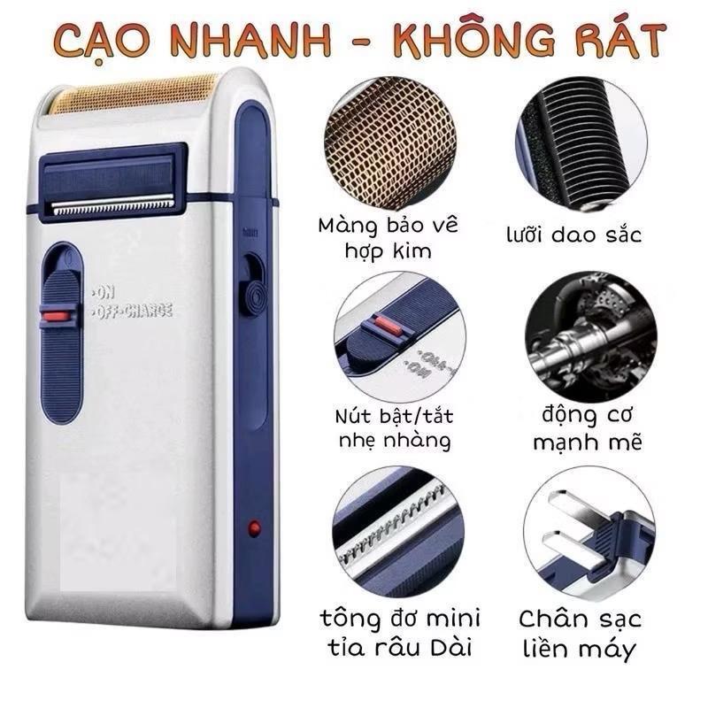 Máy Cạo Râu Đa Năng Lưỡi Ngang Sạc Tích Điện Vỏ Thép Tiện Lợi Cạo Nhanh Không Rát Với Màng Bảo Vệ Hợp Kim & Lưỡi Dao Sắc Mạnh Mẽ