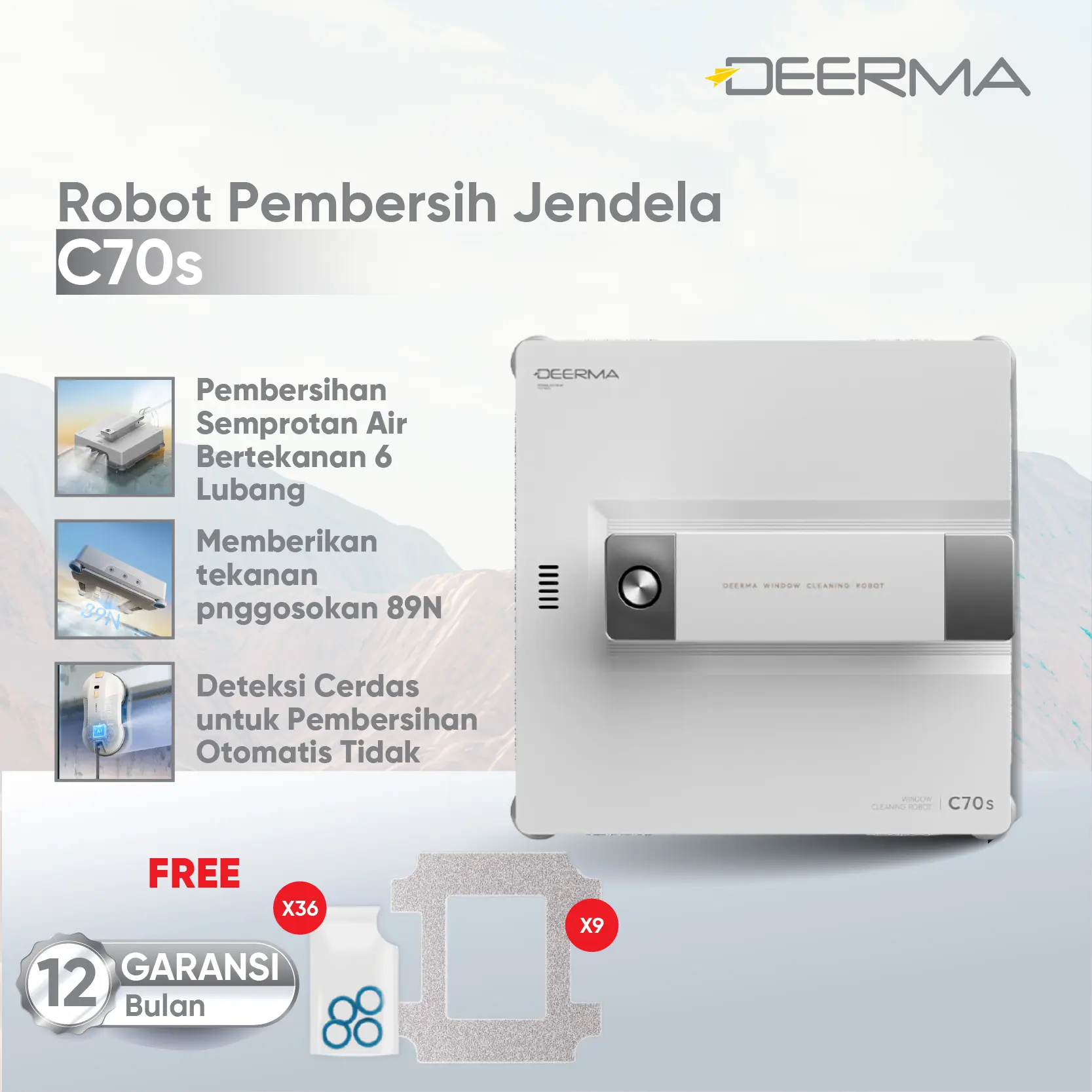 Deerma C70s  Robot Window Cleaner with Auto Water Spraying | Mesin Pembersih Kaca Automatic Pembersih Jendela Robot