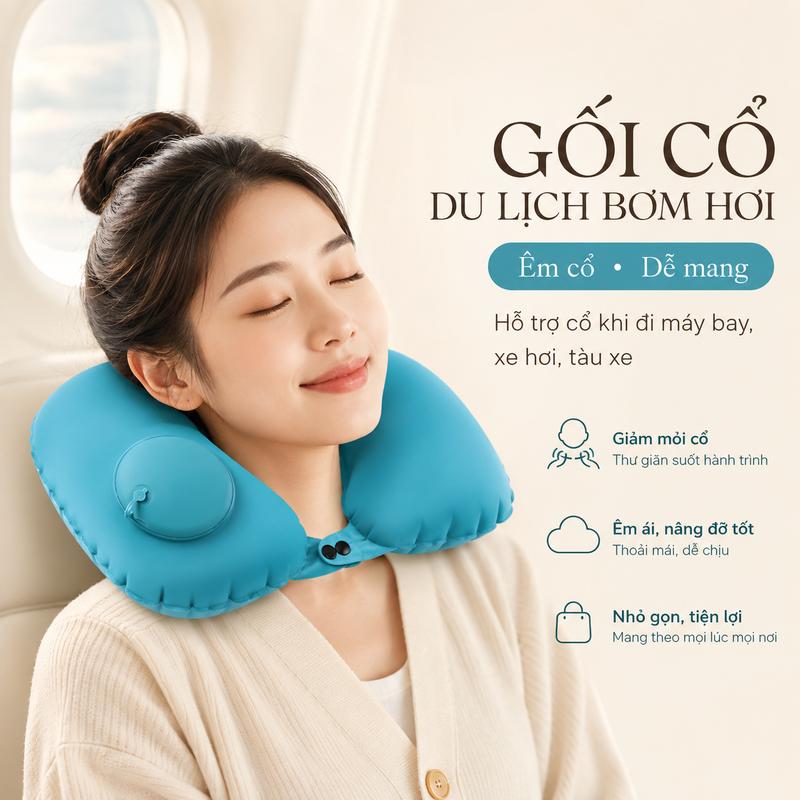 Gối cổ bơm hơi có thể gấp gọn dễ dàng mang theo, thoải mái và mềm mại, thích…