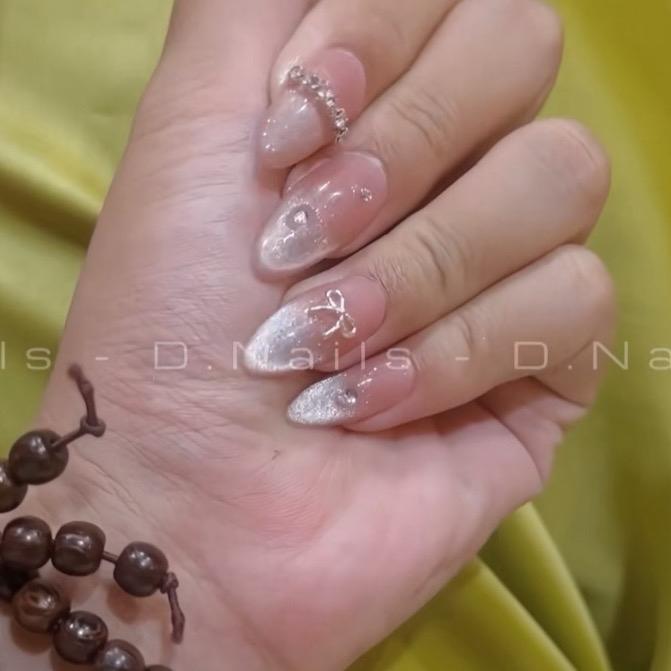 D.Nails Thạch Mix Mắt Mèo Nơ Bé Nailbox Thiết Kế 10 Móng Tay Giả Phù Hợp Mọi Kích Thước Tay Chất Liệu Nhựa Mỏng Màu Thạch