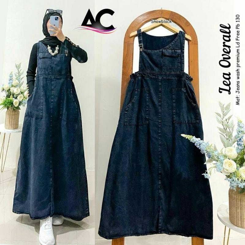 AQIL.COLLECTION |  Lea Jeans |  Terbaru |  Jeans  Korean Style | Jumpsuit  Terbaru Denim Panjang overall span wanita Motif Dress 1