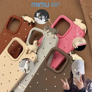 MIMU IPHONE CASE PINK WHITE BLUE 3D CUTE CAT DECORATIVE AESTHETIC CASING PREMIUM IPHONE MODEL CASE IPHONE 11 12 13 14 15 16 17 PRO MAX