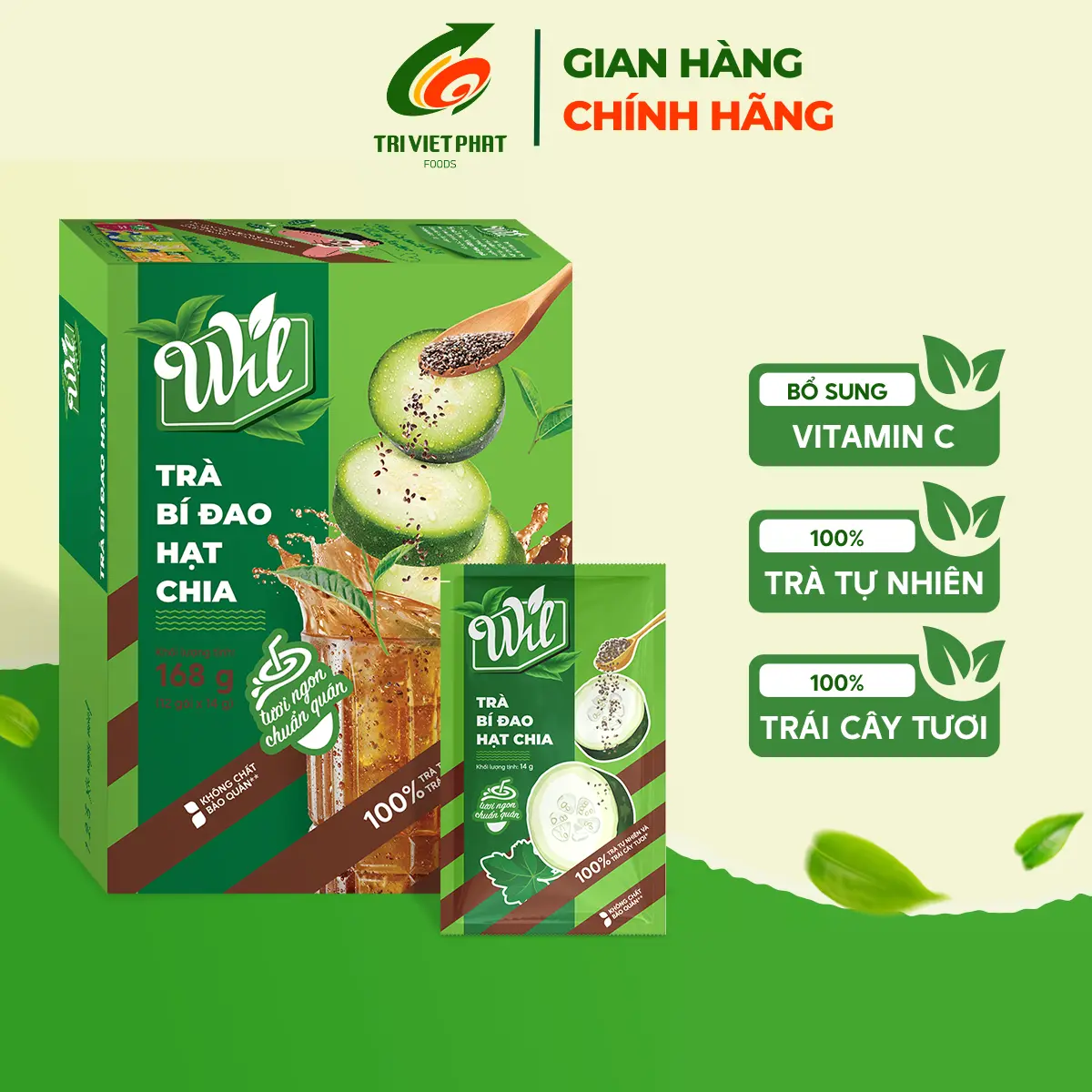 Trà bí đao hạt chia Wil trà hòa tan hộp 168g (12 gói x 14g)
