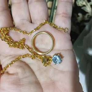 Terbaru Set KALUNG PERHIASAN WANITA PERMATA PUTIH free cincin emas muda 3,5gr ada surat dari toko