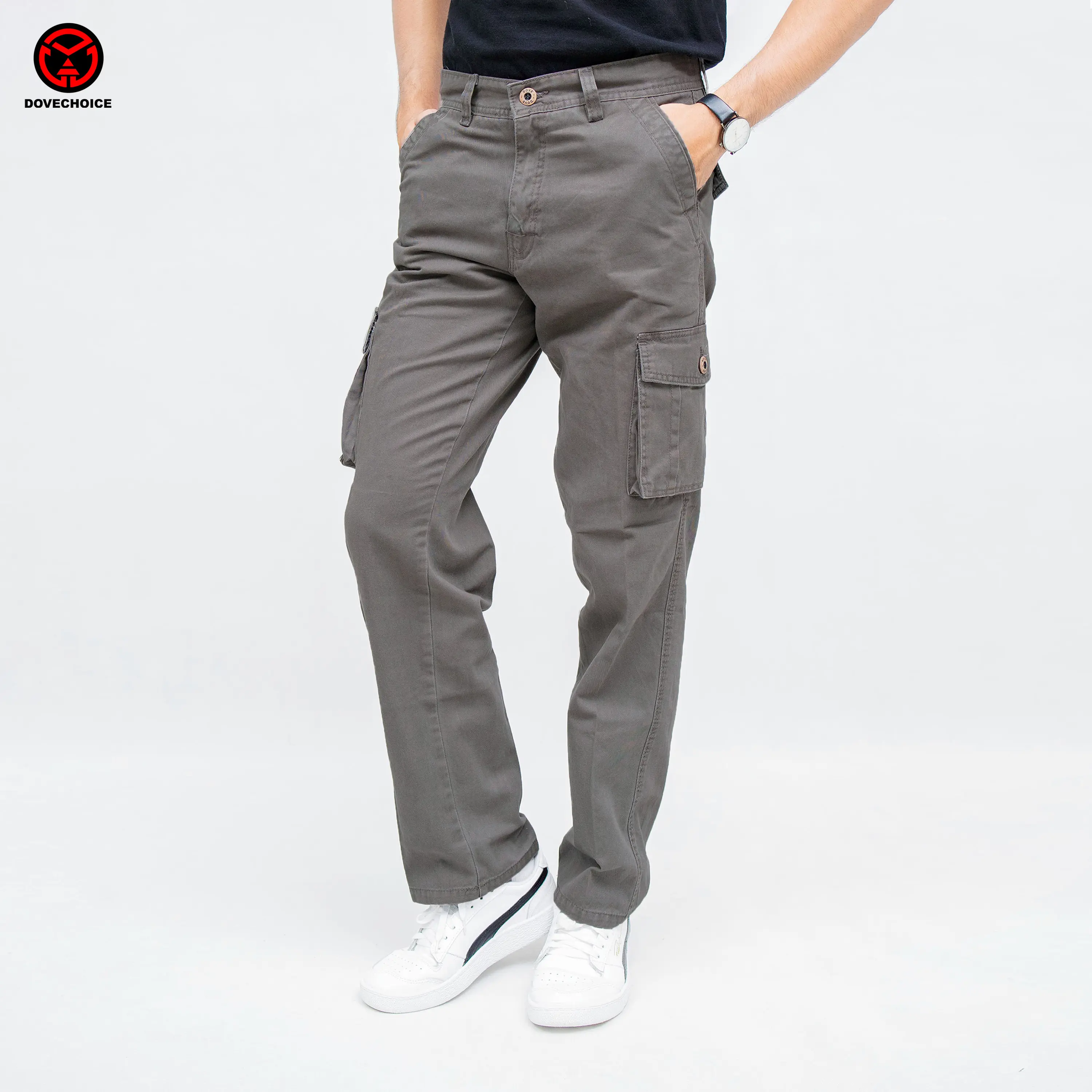 Dovechoice Celana Cargo Panjang Pria Original Katun Kanvas Premium Abu Casual