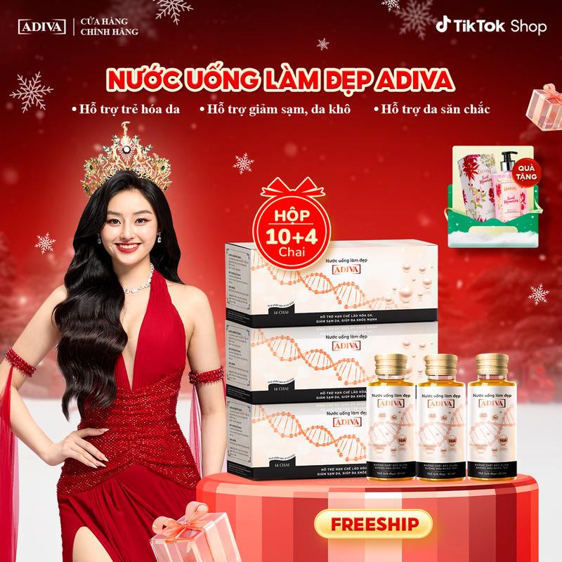 Combo 3 Hộp Nước Uống Làm Đẹp Collagen Adiva Tem Trắng - Giúp Làn Da Săn Chắc Ảm Mịn Và Căng Bóng