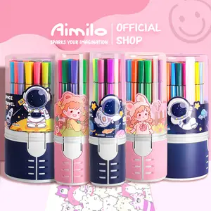 [READY] Aimilo Spidol Warna Warni 1 Set Hexagonal Watercolor Marker Pen 12/24 Warna Stationery Bentuk Segi 6 Ujung Peluru 2.56mm Tinta Mudah Dibersihkan Warna Cerah