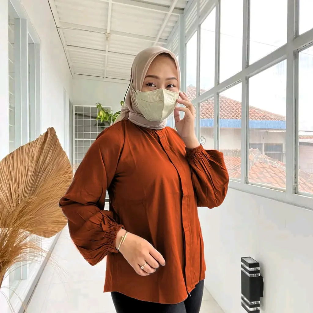 ATASAN KEMEJA  Wanita BLOUS KANAYA TANGAN BALON BAHAN RAYON TWILL  Tebal  BY FFA