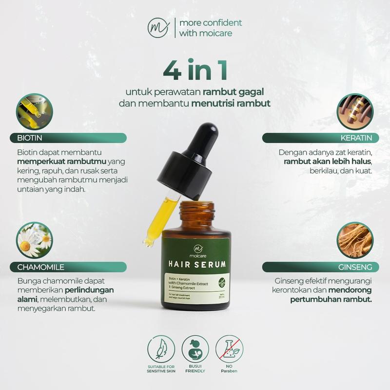 Moicare Hair Serum - Anti Hair Fall Treatment With Biotin Keratin Ginseng Chammomile Extract Mengatasi Rambut Kering & Rontok Mengkilaukan Menyuburkan Menghaluskan Rambut Perawatan Haircare 2