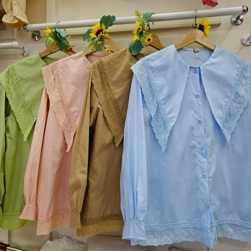 Kemeja terbaru renda kerah wanita