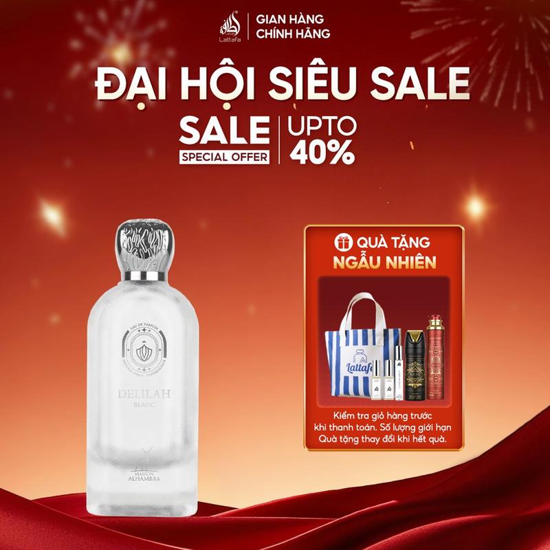 Nước hoa nữ Lattafa Maison Alhambra Delilah Blanc hương đào trắng sang trọng cuốn hút 100ml