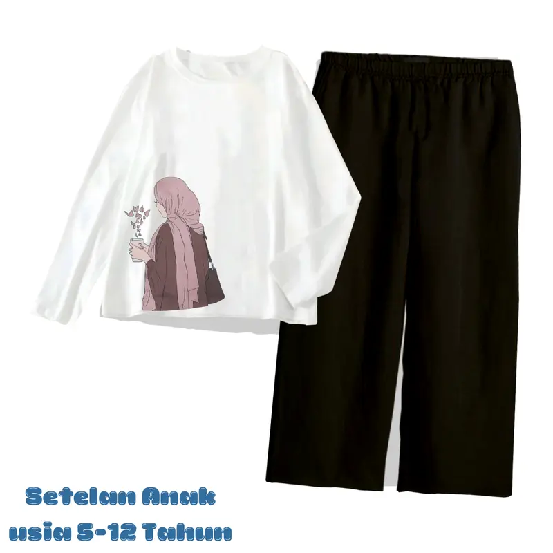 Baju 1 Set Anak Lengan Panjang Celana Kulot usia 5-12 Tahun MOTIF SERI HIJAB 4 2