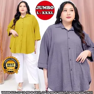 Kemeja Wanita Busui Atasan Super Jumbo Blouse LD 130 140 Bahan Cringkle Airflow Muat BB 100kg