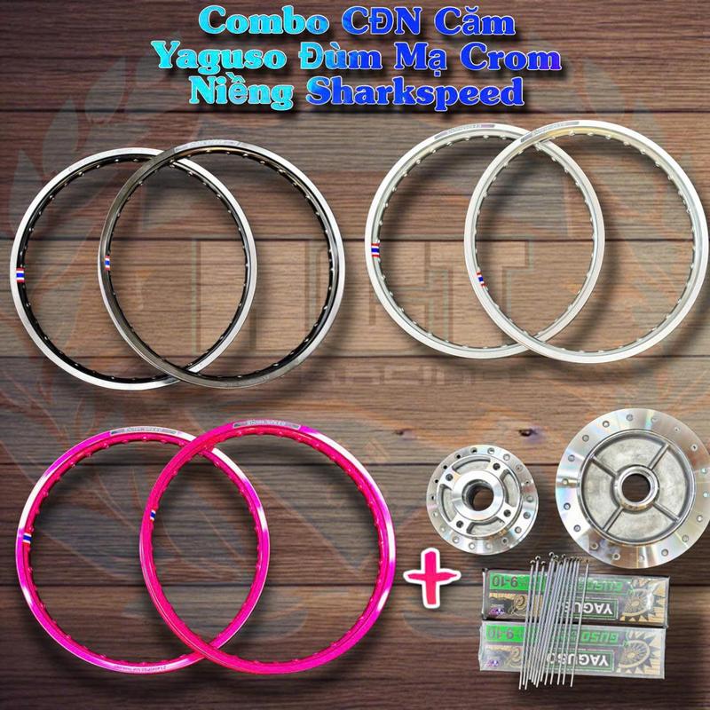 Combo Căm Đùm Niềng SIRIUS EX2010 WAVE 110 FULED Gồm: Niềng SHARK SPEED Đùm Crom Bóng Căm YAGUSO 184-149 chưa rút căm sẵn