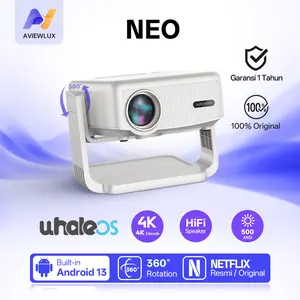AVIEWLUX NEO Smart Proyektor LCD - Netflix Resmi Certified - 1080P Full HD - Android TV 13 - 500 ANSI - WiFi 6 & Bluetooth 5.2 - Gimbal 360° Portable Projector